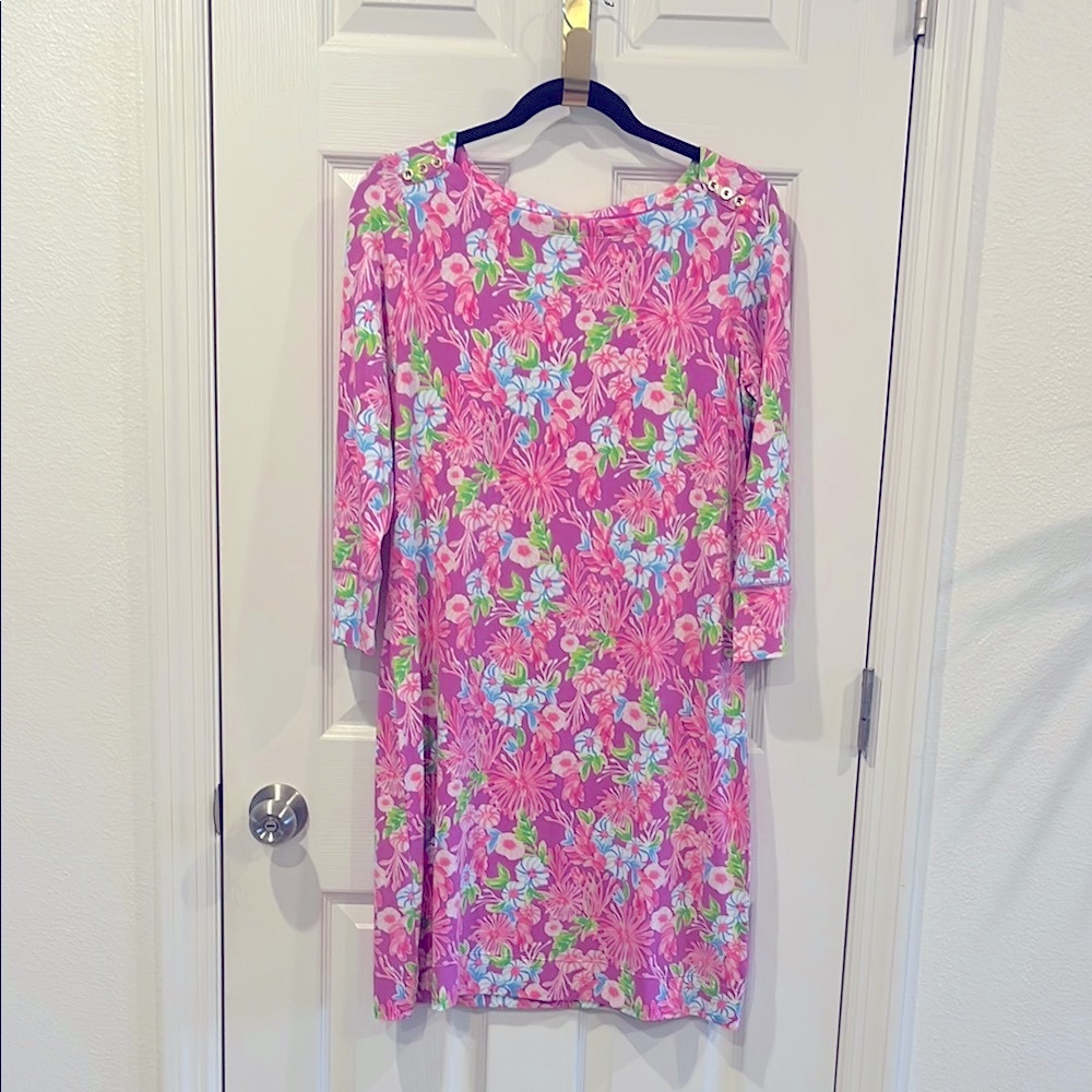 Lilly Pulitzer Pink Floral Sheath Dress with 3/4 Sleeves